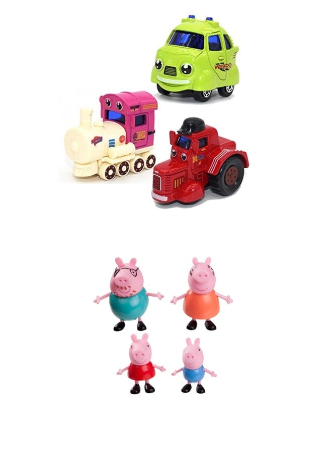 Manos Kids Vehicle and Character Toy Set, 3 Cartoon Vehicles with Cartoon Family Figures, Multicolor Combo Pack - Image 1